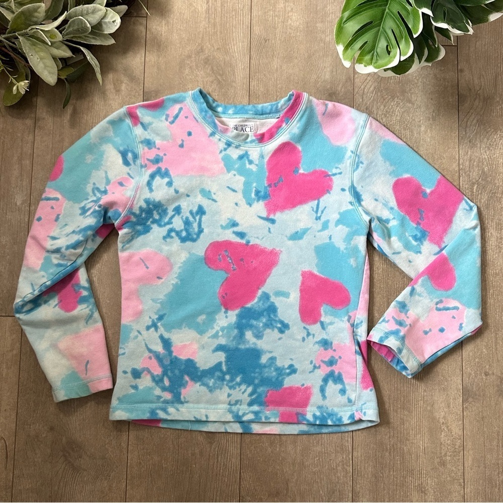 Vintage Place Girls Tie Dye Sweatshirt Pullover Colorful Heart Print Retro Color